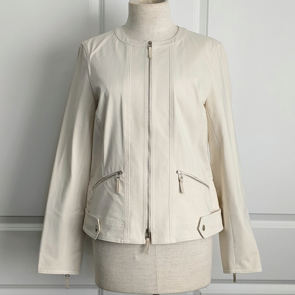 Lafayette 148 Ny Jacket Mandarin Collar Zip Front Zip Cuffs Pockets Raffia 8 Nwt